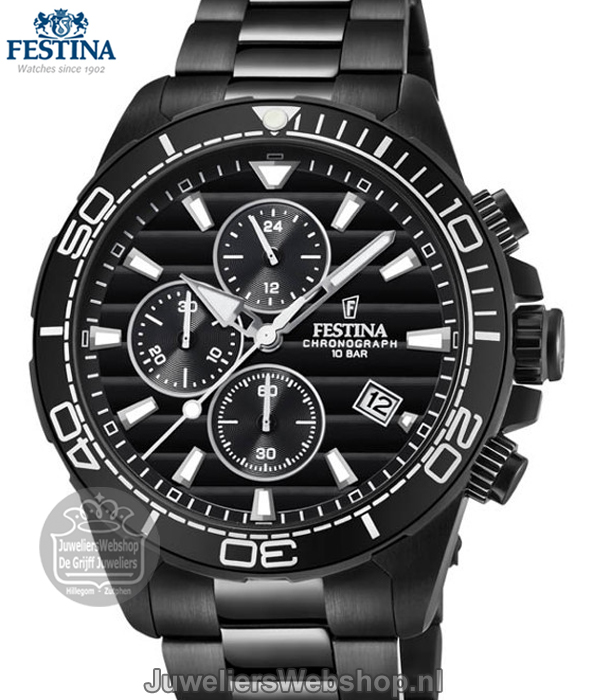 Bedankt zin financiën Festina The Originals horloge F20365-3 heren chronograaf staal zwart