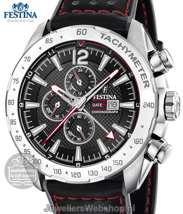 kust Marco Polo haar Festina horloge F20440-4 heren sport chronograaf zwart met rood
