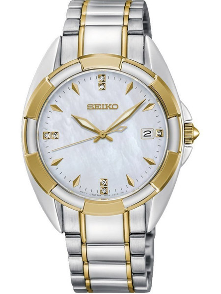 Dank u voor uw hulp Rennen september Seiko horloge SKK886P1 dames staal bicolor met zeven diamantjes