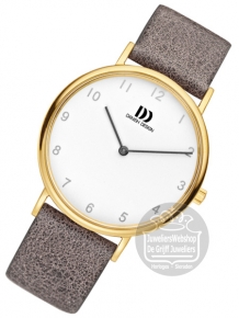 danish design 1173 dameshorloge staal grijze leren band