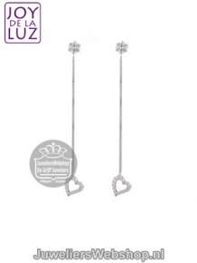 joy de la luz je016 chain heart oorbellen zilver zirconia hart