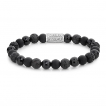 Rebel & Rose armband Black Rocks RR-80041-S-L 19cm mat en glanzend zwart