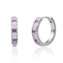 Sparkling Jewels Baguette Creolen Silver Huggies Purple CZ EAS23-CZ04