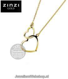 zinzi gold zgc114 collier goud met hartjes